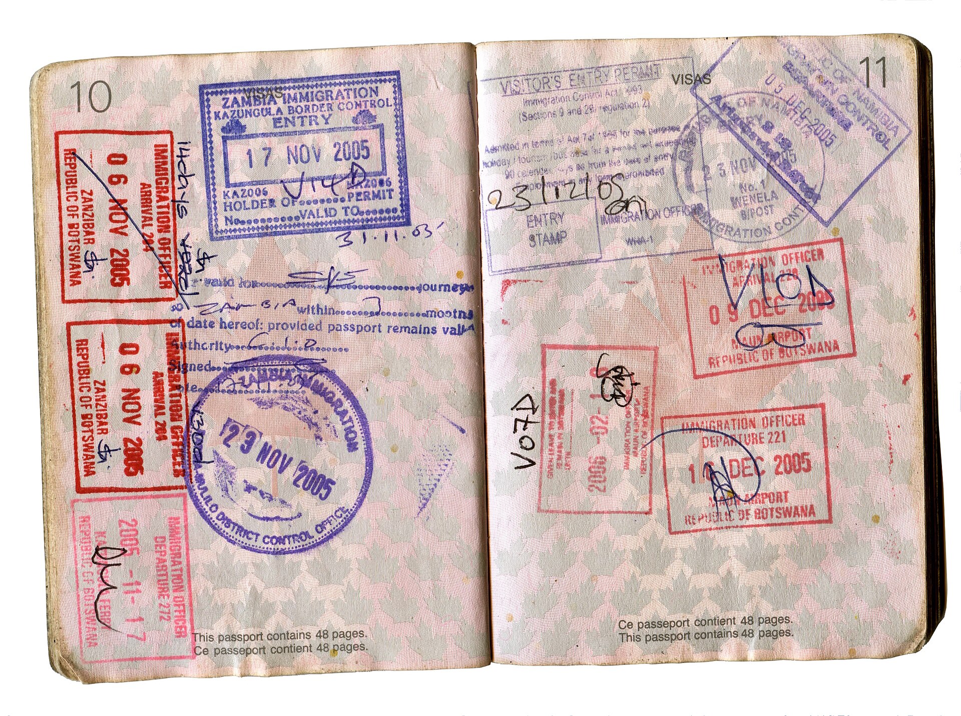passport stamps pages